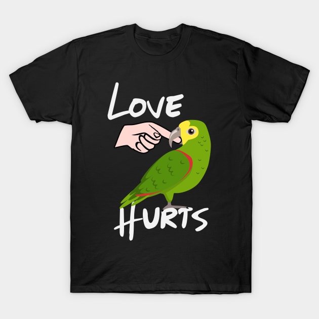 Love Hurts Yellow Headed Amazon Parrot Biting Finger T-Shirt by Einstein Parrot